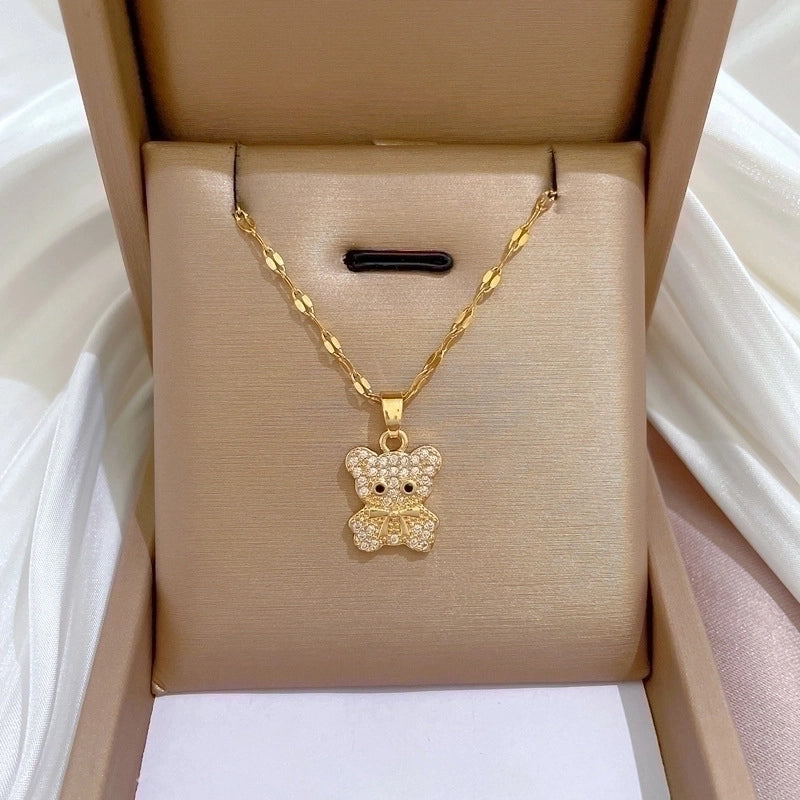 2 Pieces Fashion Heart Shape Butterfly Titanium Steel Copper Inlay Artificial Diamond Pendant Necklace