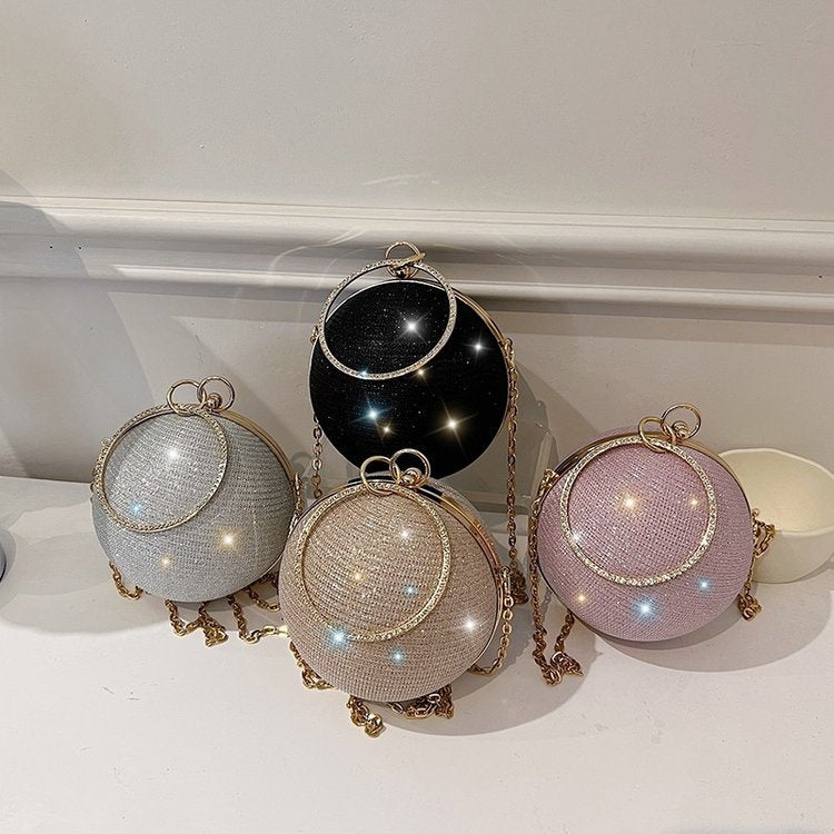 Inlaid Diamond Straw Sphere Evening Clutch Bag