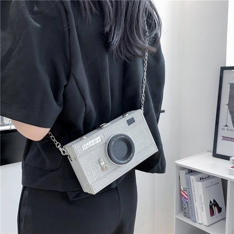 Women's Pu Leather Camera Classic Style Streetwear Square Lock Clasp Shoulder Bag Crossbody Bag Chain Bag