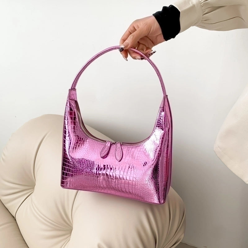 Women's Pu Leather Crocodile Vintage Style Classic Style Sewing Thread Dumpling Shape Zipper Shoulder Bag