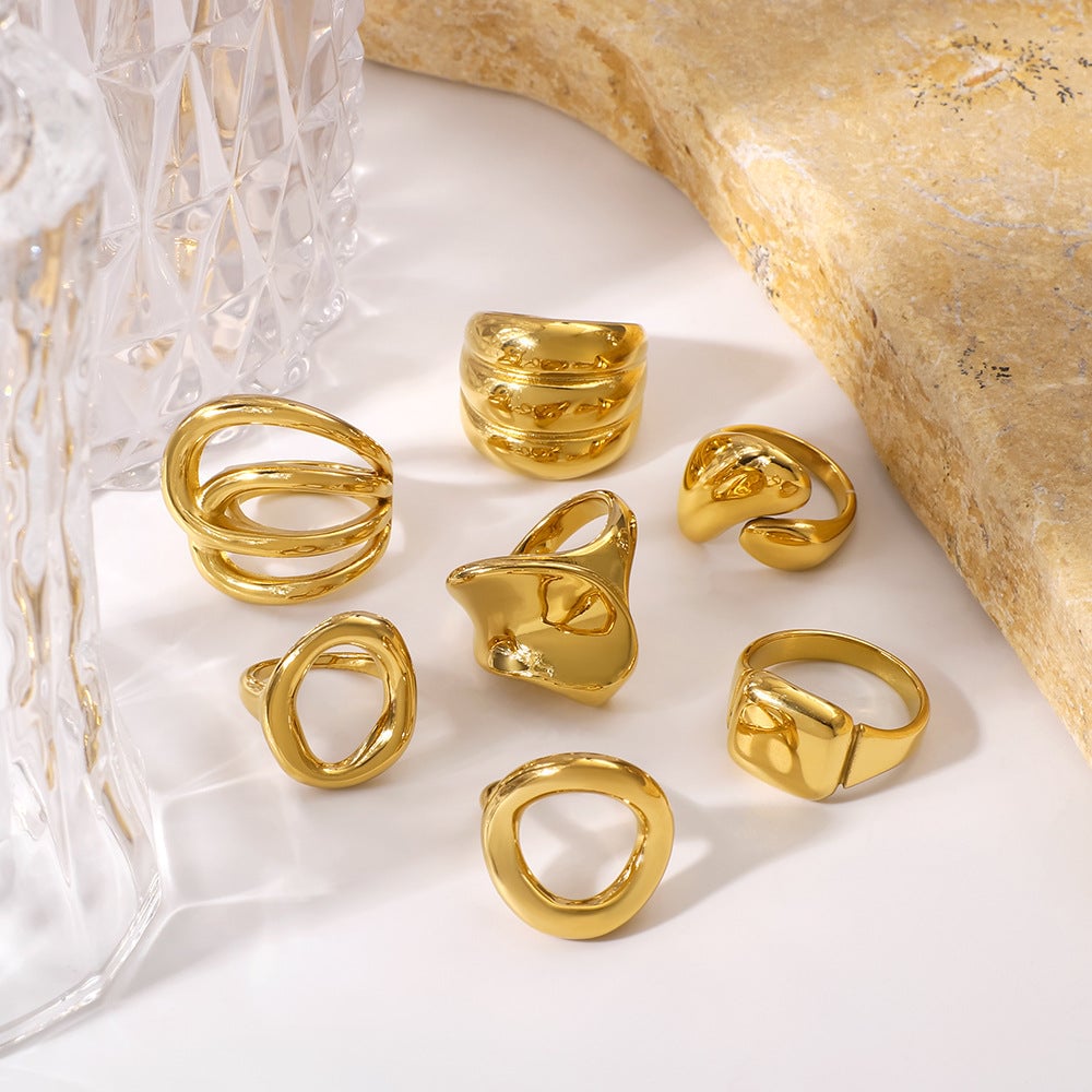 Hollow Open Titanium Steel Ring 18K Gold Line Special-Shaped Personality Winding Stainless Steel Exaggerated Ring