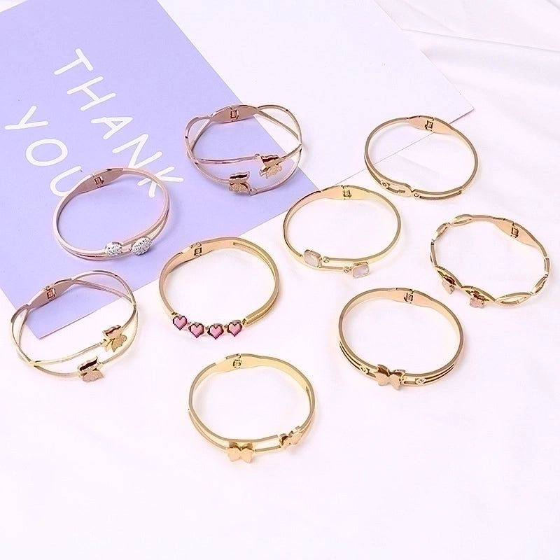 2 Pieces Fashion Geometric Stainless Steel Plating Zircon Bangle