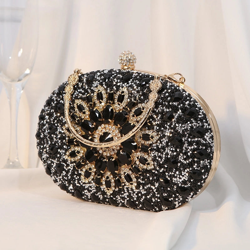 Silver Black Rose Red Pu Leather Floral Oval Evening Bags