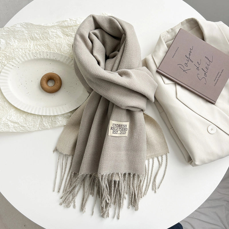 Women's Basic Solid Color Imitation Cashmere Tassel Scarf