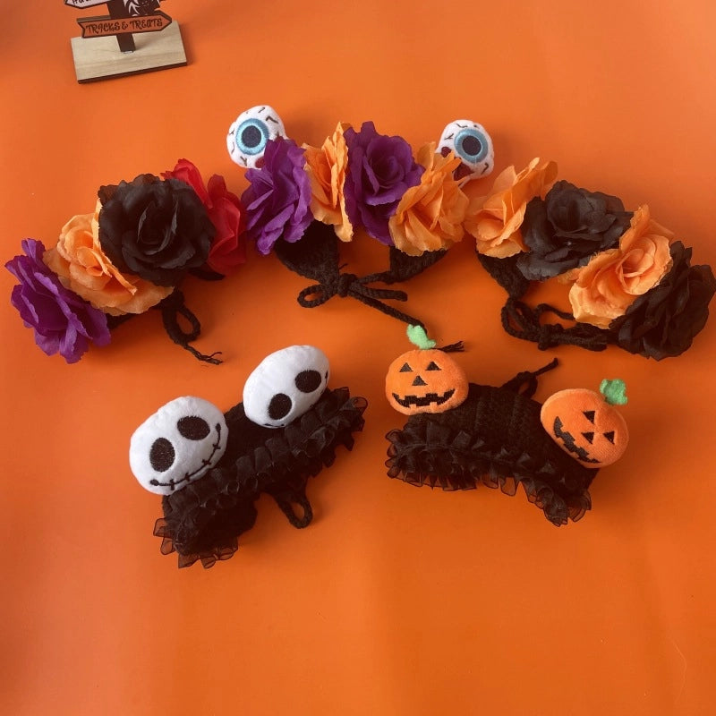 Pet Halloween Pumpkin Ghost Hat Cat Dog Holiday Party Ghost Festival Wool Head Cover