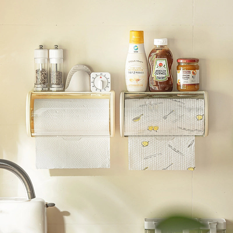 Dust-proof Kitchen Tissue Storage Box Rack Kitchen Transparent Cover Wall-mounted Punch-free Lazy Rag Rack Advanced