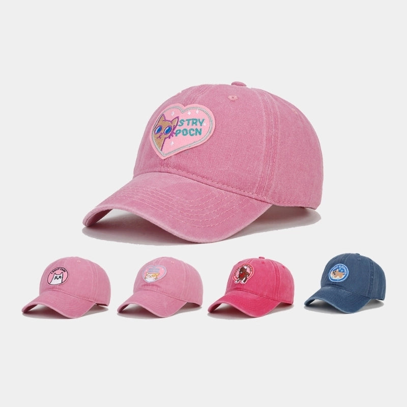 Women'S Cute Bear Cat Embroidery Curved Eaves Baseball Cap