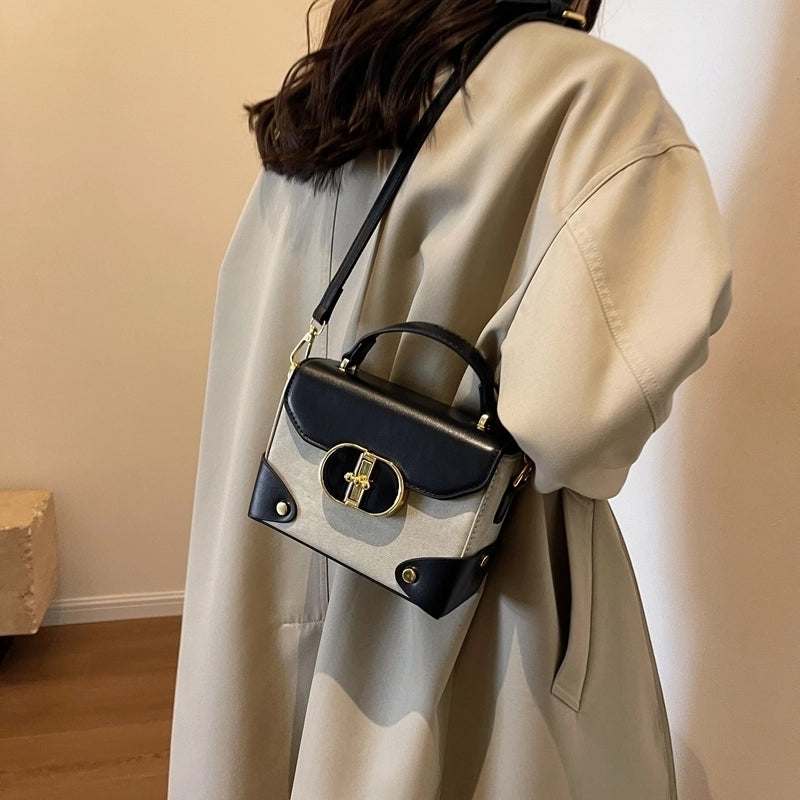 Women's Pu Leather Color Block Vintage Style Classic Style Streetwear Sewing Thread Metal Button Square Flip Cover Handbag Square Bag Box Bag