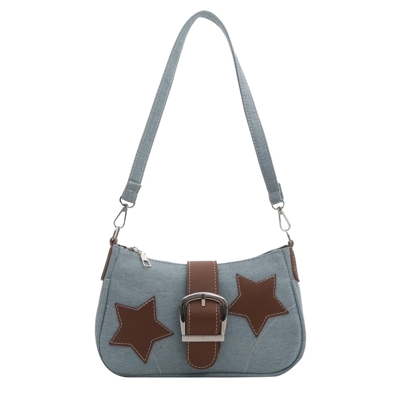 Women's Denim Star Vintage Style Buckle Underarm Bag