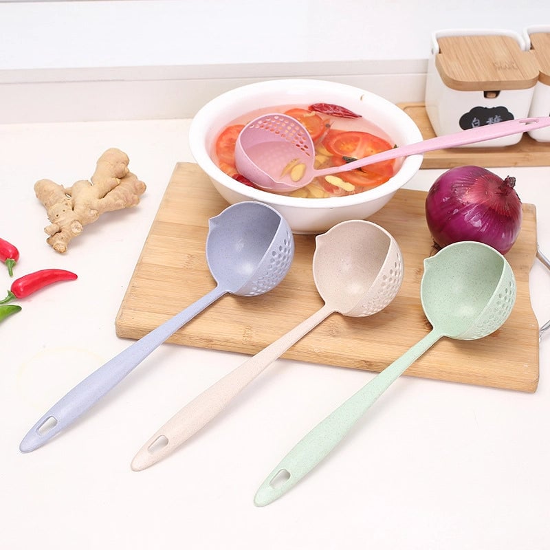 Wheat Straw Spoon Soup Spoon Colander Two-in-one Long Handle Plastic Large Spoon Environmental Protection Tableware Hot Pot Spoon
