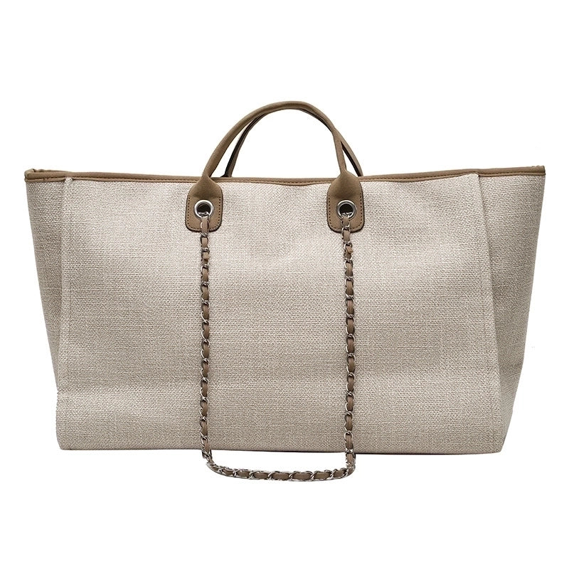 Women'S Large Canvas Solid Color Streetwear Square Zipper Tote Bag