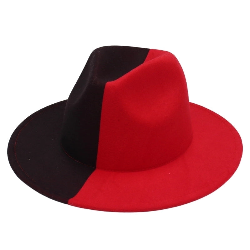 Unisex Basic Color Block Wide Eaves Fedora Hat