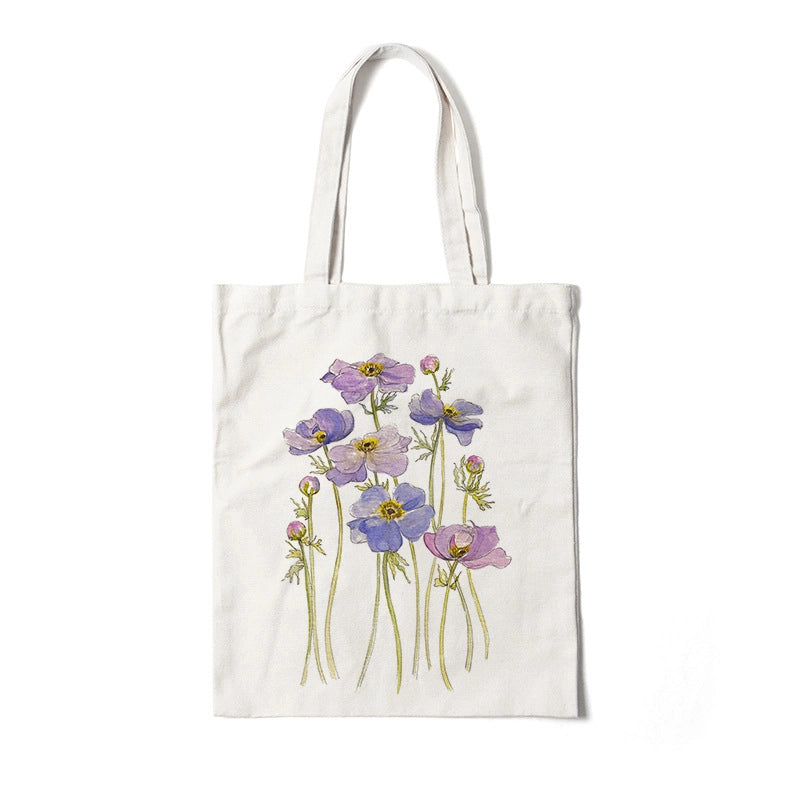 Women's Medium Canvas Flower Basic Classic Style Square Open Canvas Bag