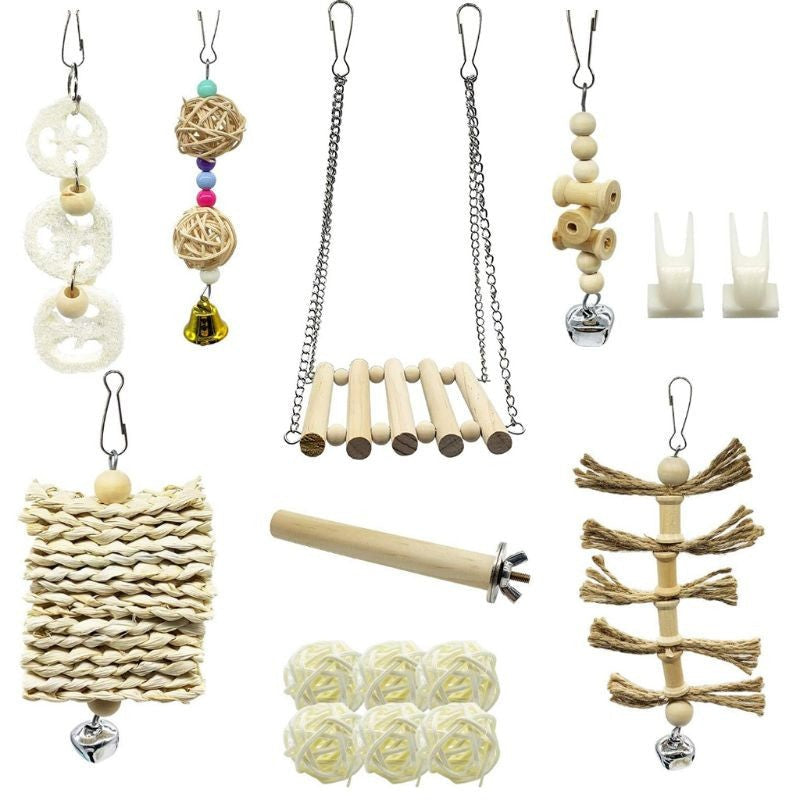 15Pcs Set Pet Parrot Wooden Swing Chewing Toys