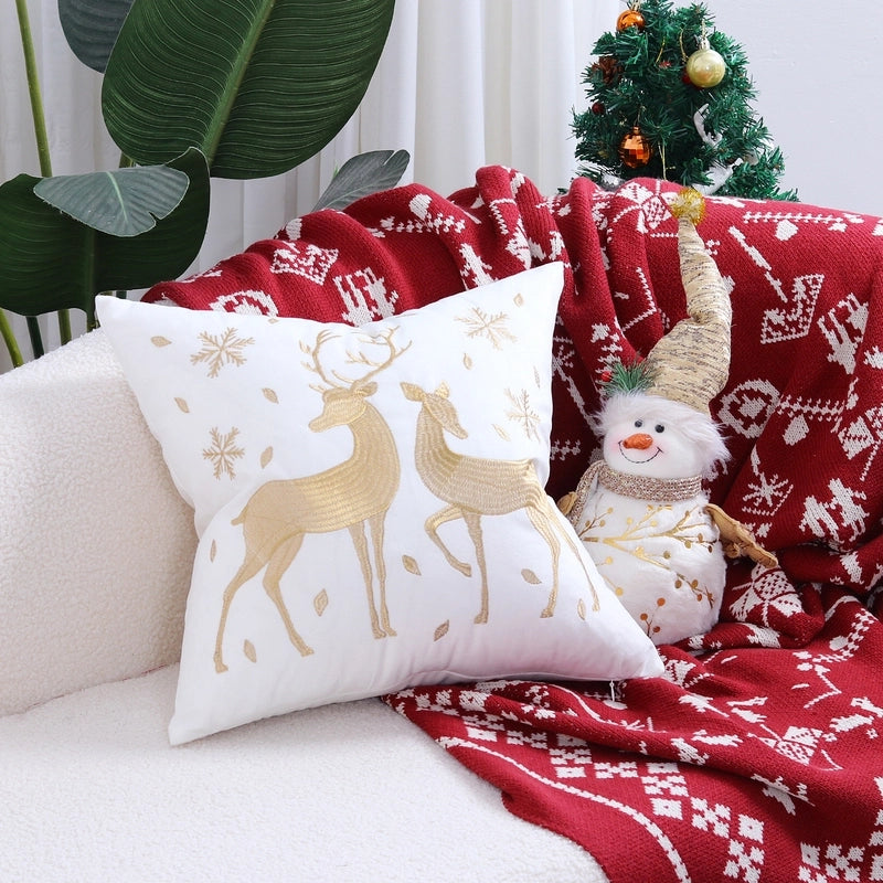 Fashion Christmas Tree Elk Short Plush Pillow Cases