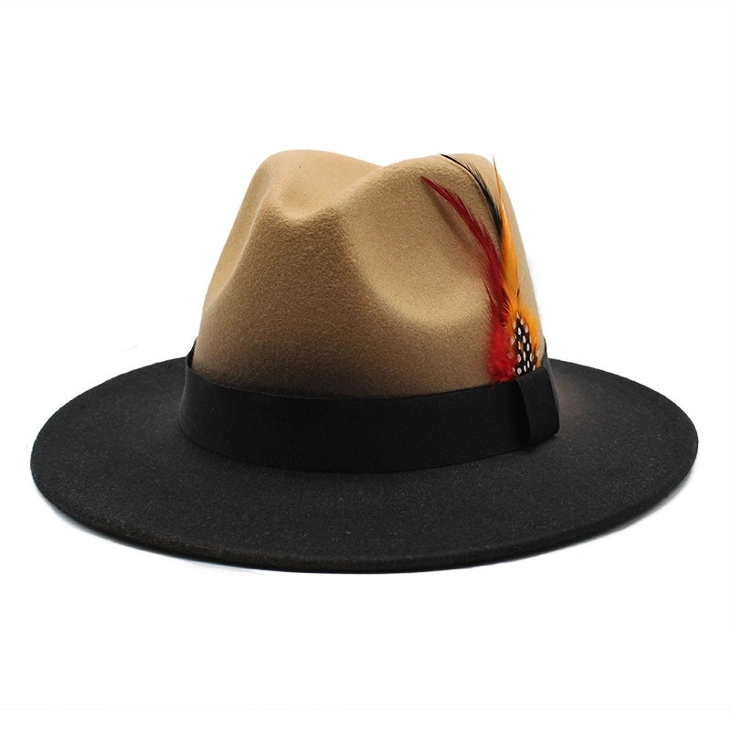 The New Color Color Color Gradient Feather Jazz Hat Female Wool Hat Hat Male And Female Outdoor Cover