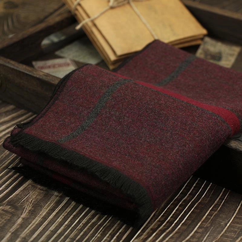 Men's Scarf Autumn And Winter Cashmere Fashion Casual Warm Scarf Plaid Black And White Distinctive Pattern Blue Fashion