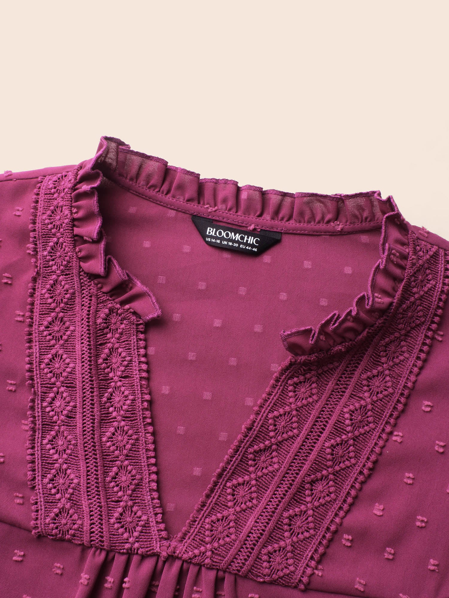 Texture Woven Ribbon Patchwork Ruffles Blouse