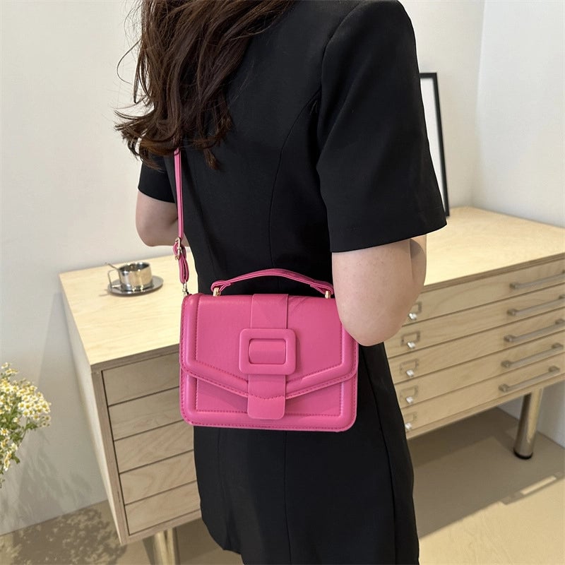 Women's Medium Pu Leather Solid Color Streetwear Square Flip Cover Shoulder Bag Crossbody Bag