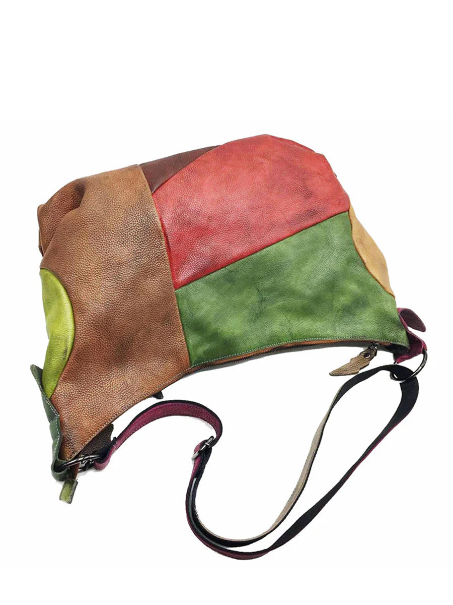 Retro Contrast Color Leather Crossbody Bag