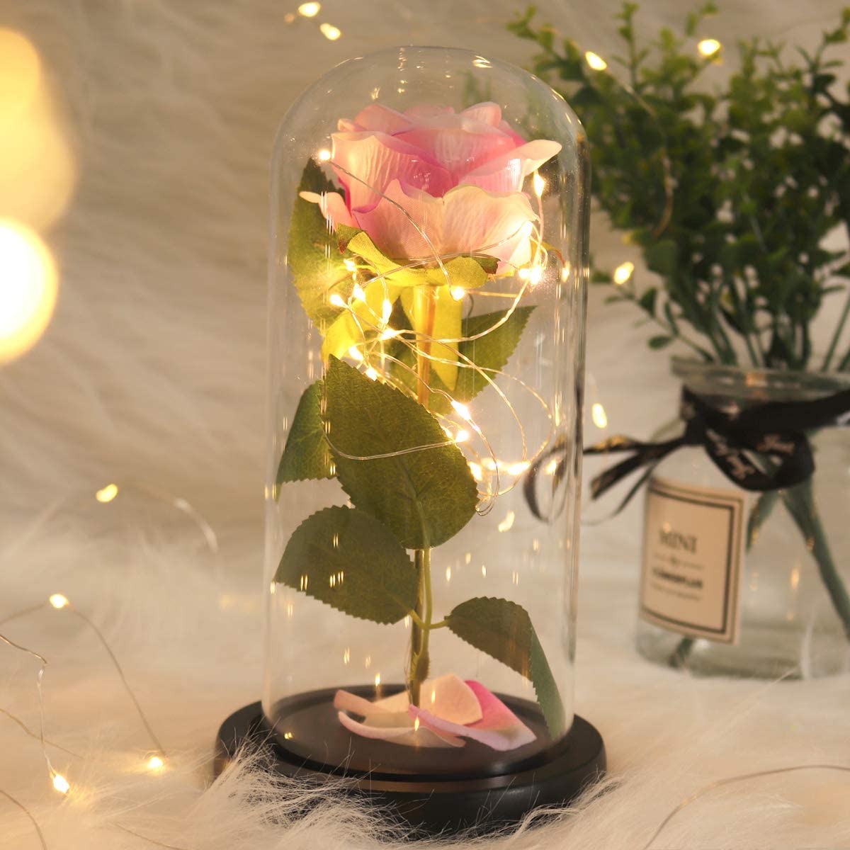 Rose That Lasts Forever in a Glass Dome with Led Lights.Gift for Mothers Day Valentine's Day Birthday Party Wedding Anniversary