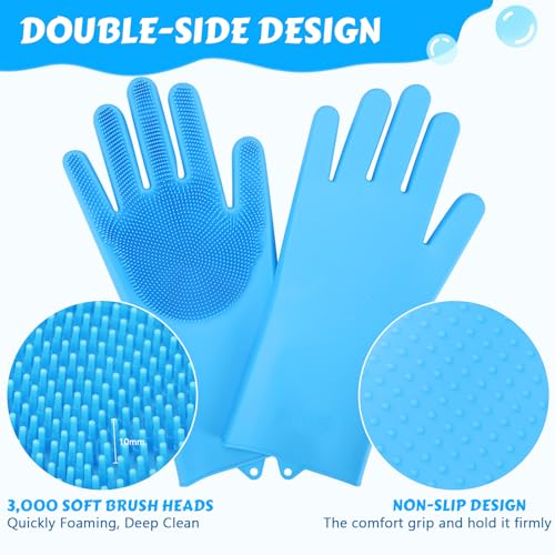 Pecute Pet Grooming Gloves. Heat Resistant Cat Bathing Gloves with High-Density Teeth. Silicone Dog Bathing Gloves with Enhanced Five Finger Design. Bathing and Massaging for Dogs and Cats Blue