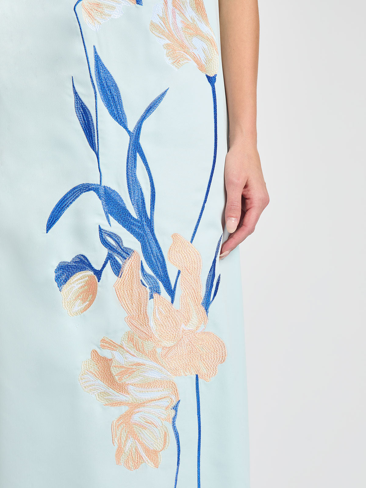 Floral Embroidered Crepe de Chine Maxi Dress - Modern Fit