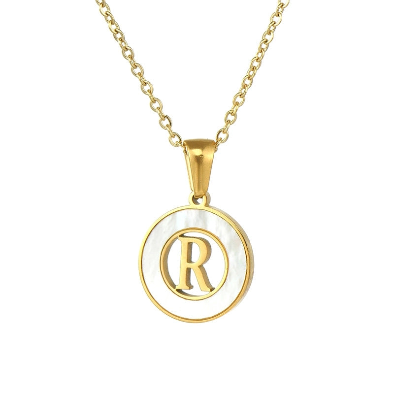 Minimalist Letter Stainless Steel Pendant Necklace Plating Hollow Out Shell Stainless Steel Necklaces