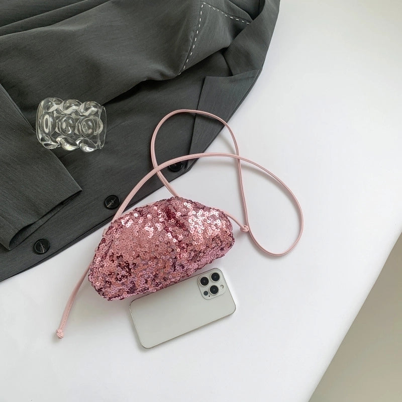 Women's Pu Leather Solid Color Streetwear Sequins Sewing Thread Shell String Crossbody Bag