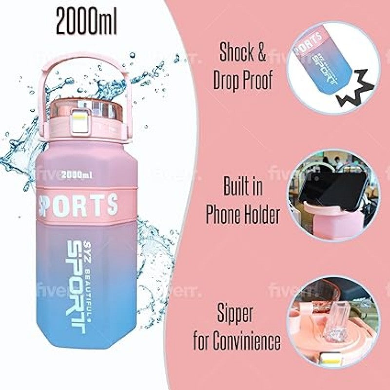 3pcs Water Bottle With Straw. BPA Free Water Bottle. 2 Liter Water Bottles Plastic Water Bottle