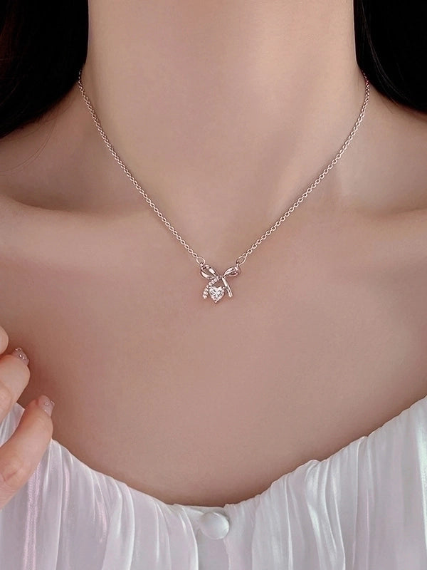 Elegant Solid Color Copper Inlay Rhinestones Pendant Necklace