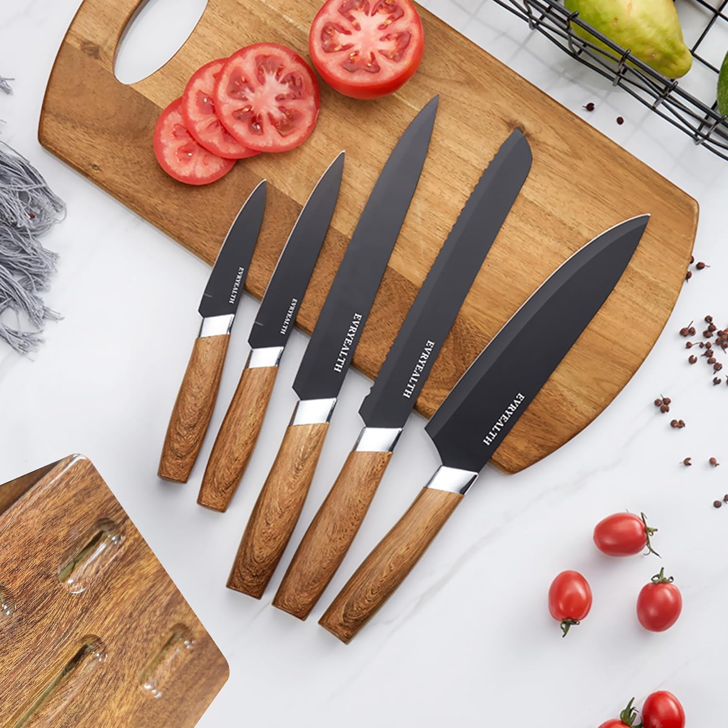 6 PCs Wooden Knife Set With Stand-(5292)Jet Black