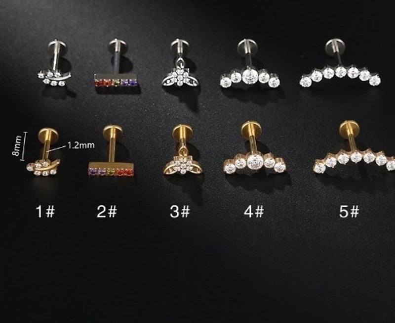 Minimalist Leaf Titanium Steel Zircon Lip Stud