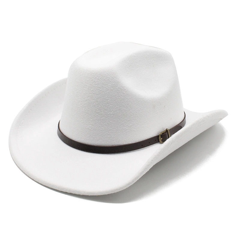 New Youth Top Hat Men's And Women's Big Brim One-word Top Wool Belt Felt Hat