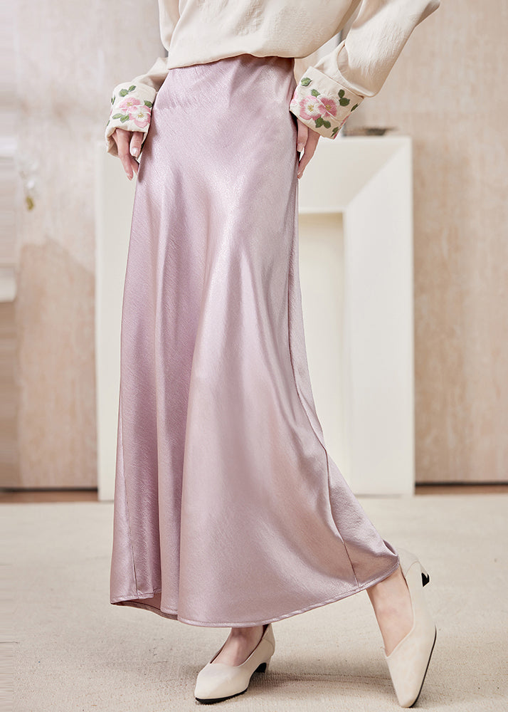 Boutique Pink High Waist Draping Silk Skirts Spring