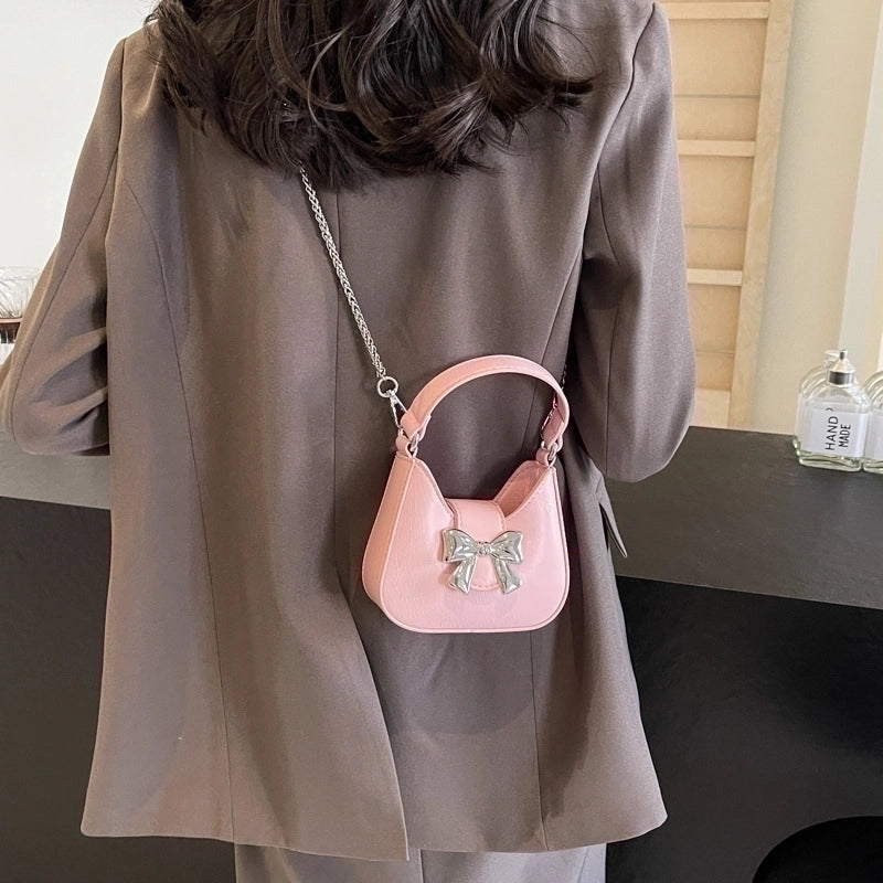 Women's Medium Pu Leather Bow Knot Basic Flip Cover Handbag