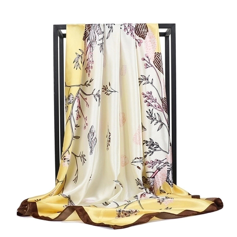 Women's Casual Minimalist Tree Feather Flower Satin Printing Silk Scarf