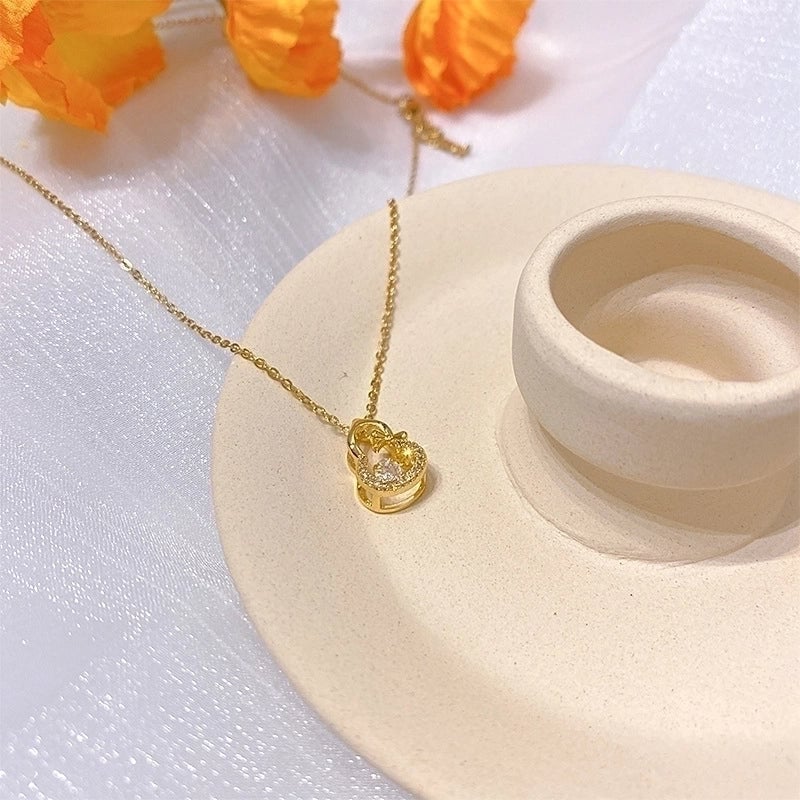 Titanium Steel Lady Inlay Heart Shape Flower Artificial Gemstones Pendant Necklace