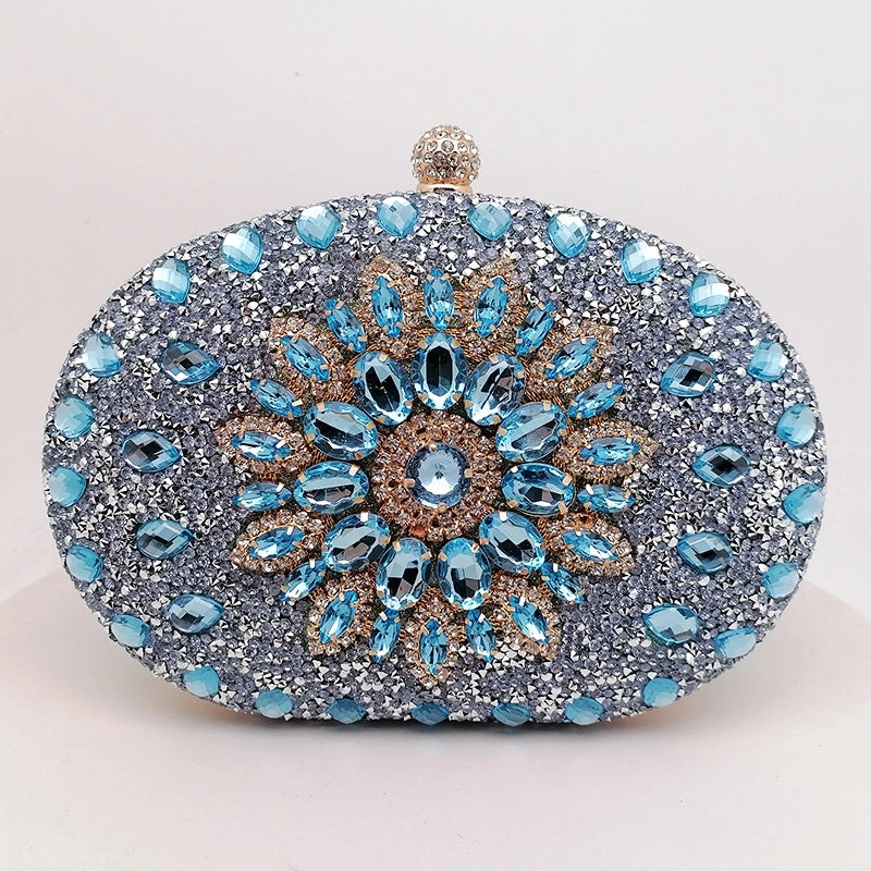 Silver Gold Blue Pu Leather Solid Color Oval Evening Bags