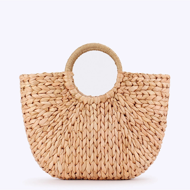 Women's Large CORN HUSK Solid Color Vacation Beach Weave Square String Straw Bag