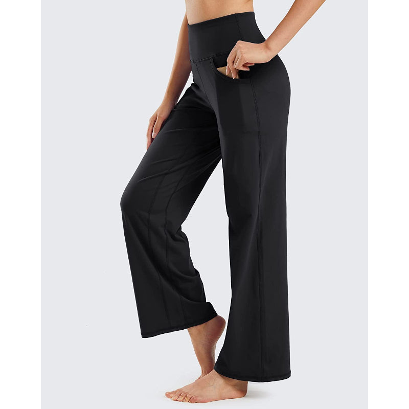 Women Wide Leg Yoga Pants High Waist Stretch Workout Sweatpants With Pockets Casual Straight Leg Pants