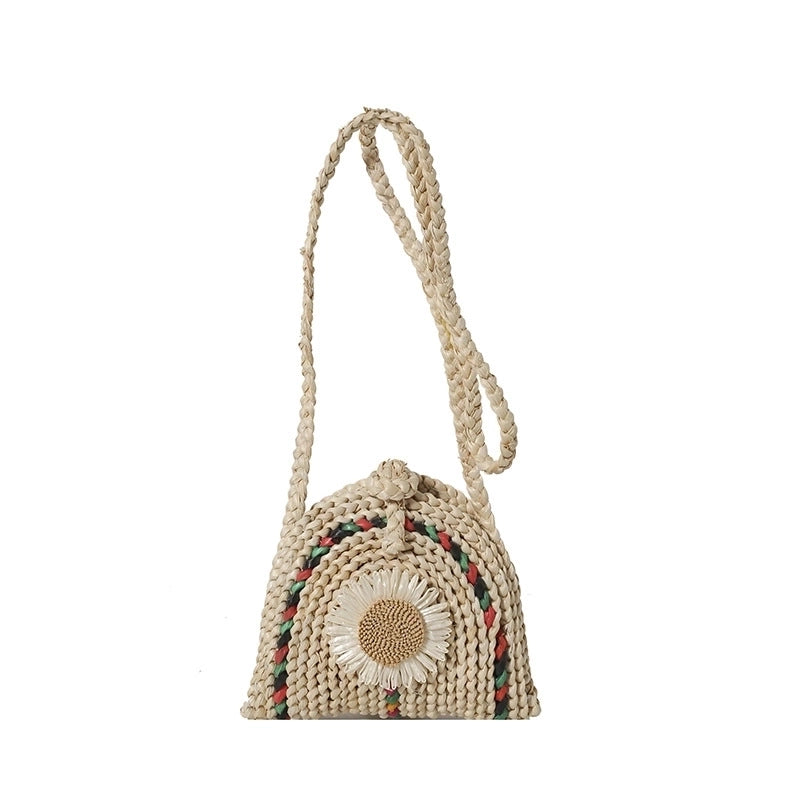 Women's Medium Straw Flower Butterfly Vacation Beach Weave Bucket Buckle Beach Bag