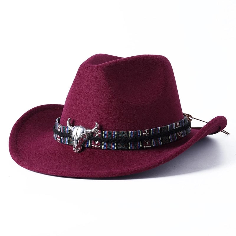 New Cow Head Woolen Western Denim Top Hat Ethnic Style Men And Women Couple Hat Style