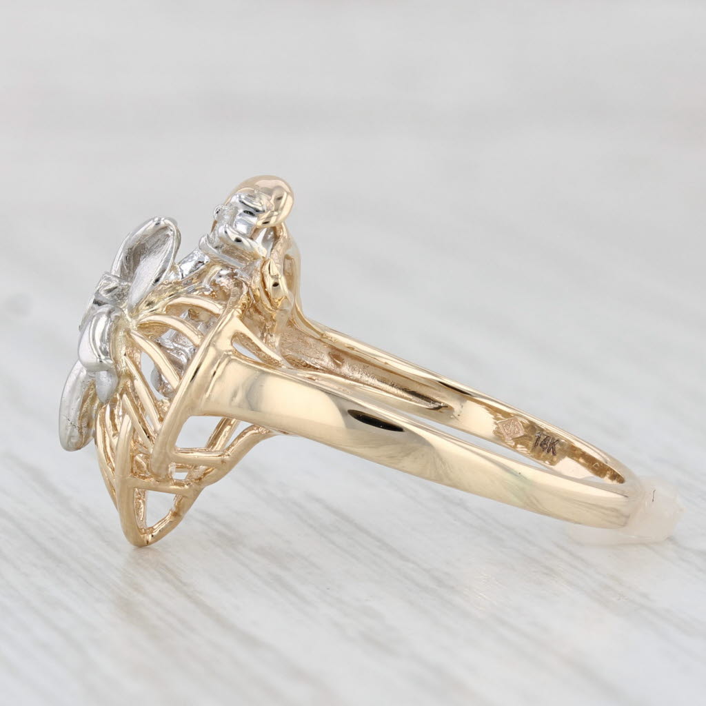 0.11ctw Diamond Flower Ring 14k White Yellow Gold Size 7.5