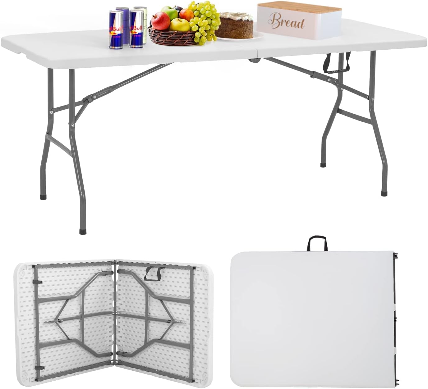 Folding. Half Portable Foldable Table for Parties. Backyard Events.White 1.2M