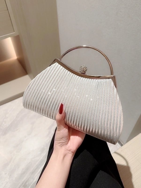Women's Polyester Solid Color Elegant Vintage Style Sequins Oval Buckle Clutch Bag Handbag Evening Bag