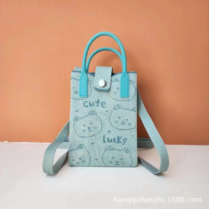 Women's Polyester Cartoon Cute Square Hidden Buckle Shoulder Bag Handbag Crossbody Bag