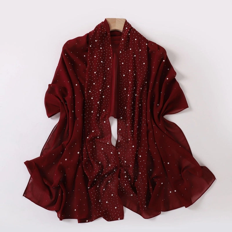 Pearl Chiffon Ceramic Gypsophila Hot Drill Long Scarf Hui Scarf Indonesia Middle East Africa Turban