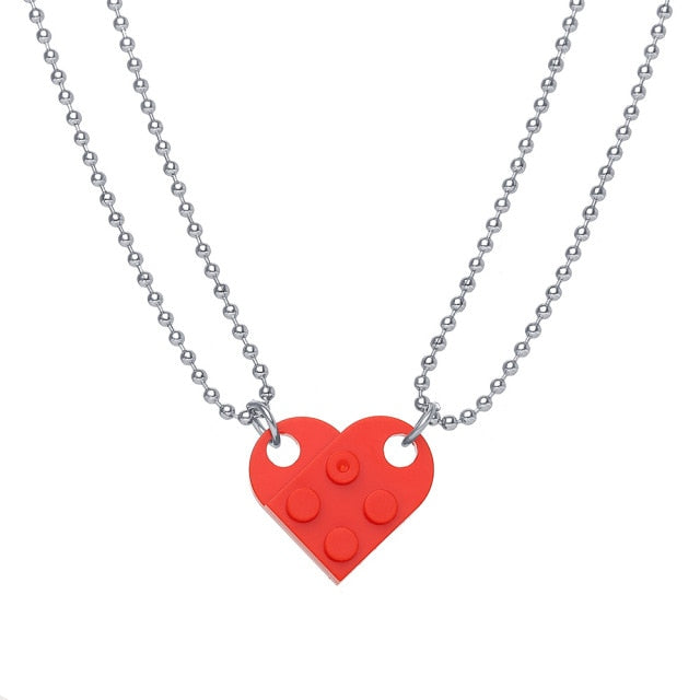 2 Pcs Lego Heart Necklaces