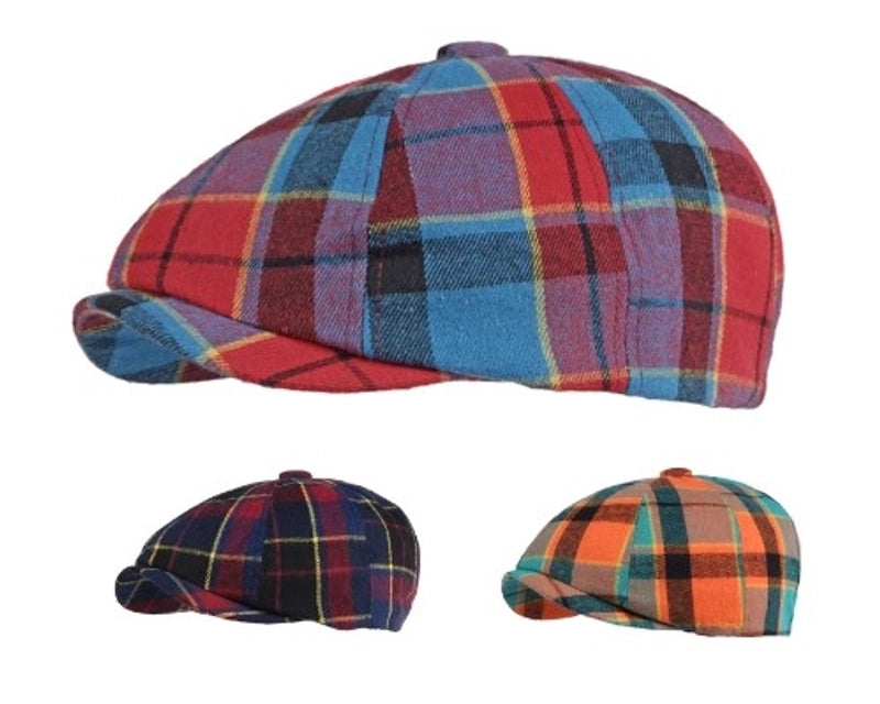 Men's Basic Retro British Style Plaid Curved Eaves Beret Hat